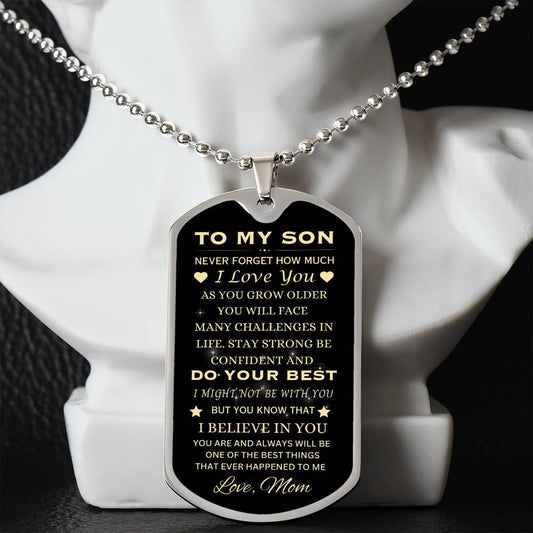 To My Son | Love Mom | Dog Tag Necklace