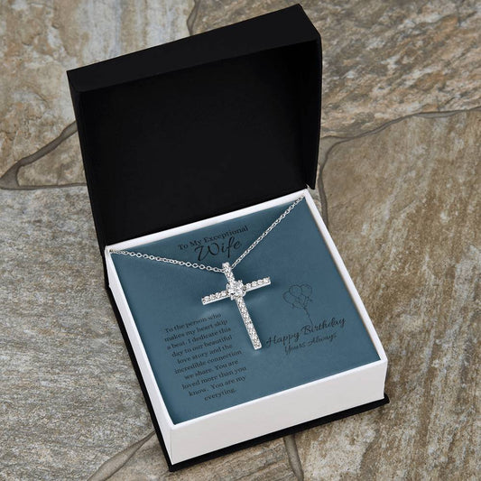 To My Exceptional Wife | Happy Birthday | CZ Cross Necklace