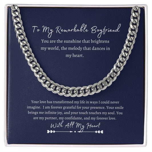 To My Remarkable Boyfriend | With All My Heart | Cuban Link Chain