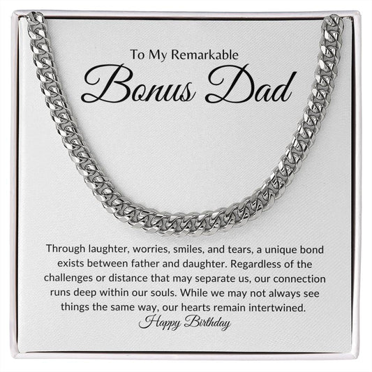 Too My Remarkable Bonus Dad | Happy Birthday | Cuban Link Chain