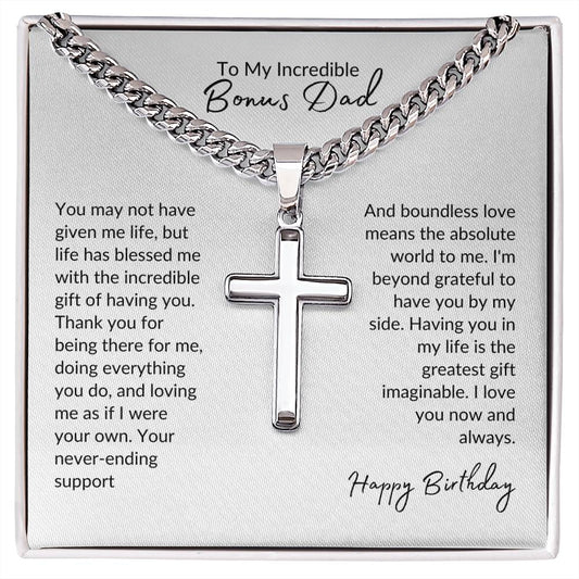 To My Incredible Bonus Dad | Happy Birthday | Cuban Link Chain