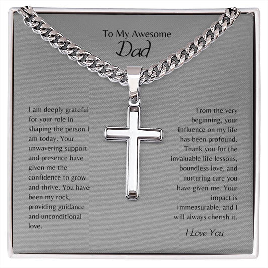 To My Awesome Dad | Personalized Steel Cross Necklace on Cuban Chain