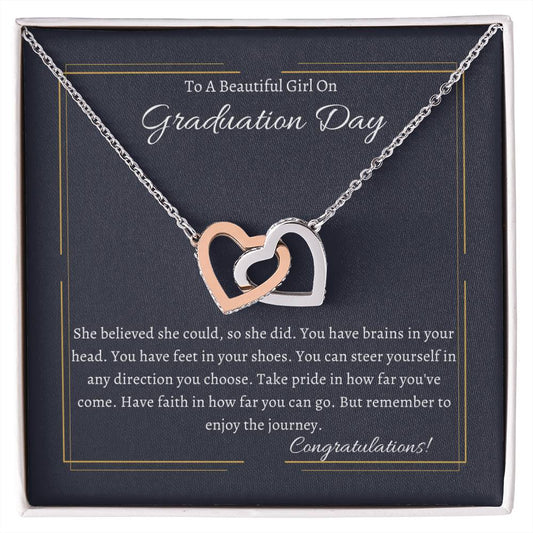 To A Beautiful Girl On Graduation Day | Congratulations | Interlocking Hearts Necklace