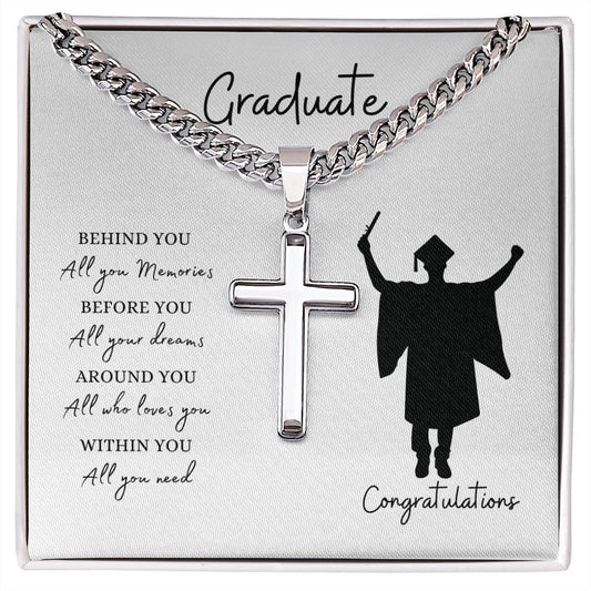 Graduate | Congratulations | Artisan Cross Necklace on Cuban Chain