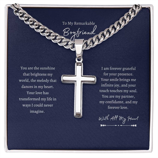 To My Remarkable Boyfriend | With All My Heart | Artisan Cross Necklace