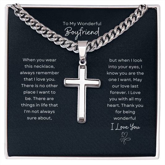 To My Wonderful Boyfriend | I Love You | Artisan Cross Necklace