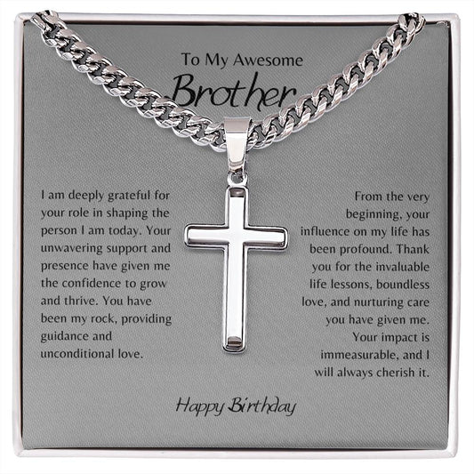 To My Awesome Brother | Happy Birthday |  Artisan Cross Necklace on Cuban Chain